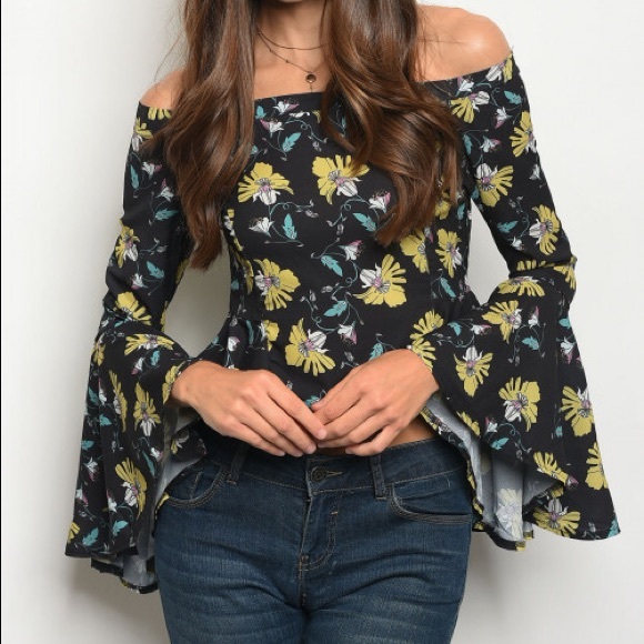 Black Floral Top - Picture 1 of 2